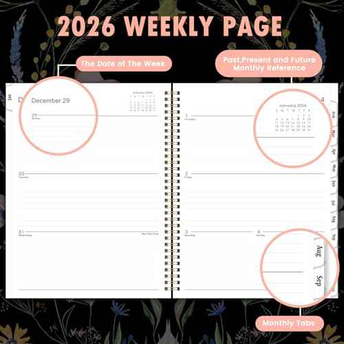 2026 Planner - Planner 2026, Jan. 2026 - Dec. 2026, 8.5'' x 11'', 2026 Planner Weekly and Monthly with Tabs, Pocket, Twin-wire Binding, 2026 planners