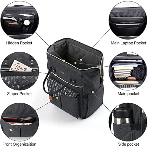 17.3 Inch Travel Laptop Backpack for Women, College School Backpack with USB Port Charging, Water Resistant Casual Sturdy Computer Bag Gifts for Women Girls, Black
