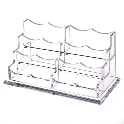 SHANGJI Business Card Holder for Desk, Vertical Clear Acrylic Business Card Display Holders for Desktop (3Tier 6Pocket), (BCH-01)