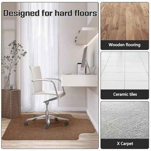 2 Pack Office Rolling Chair Mat for Carpet & Hardwood Floor 36"x48" Desk Chair Mat with Extended Lip Anti-Slip Rolling Computer Rug Floor Protector Cover for Desk Rolling Chair Office-Brown