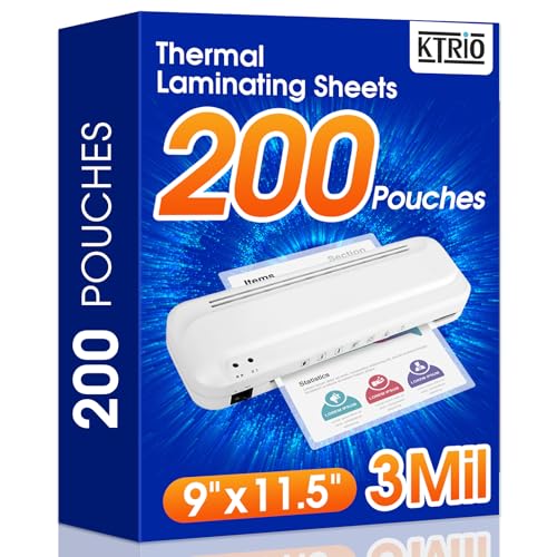 KTRIO 200 Pack 3 Mil Laminating Sheets for 8.5 x 11 Documents & Menus – Letter Size
