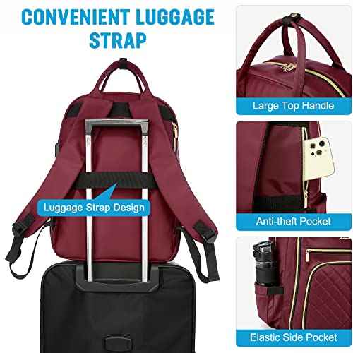 LOVEVOOK Laptop Backpack for Women, Water Resistant Travel Work Backpacks Purse Stylish Business Teacher Nurse Computer Bag with USB Charging Port, Fits 15.6" Laptop