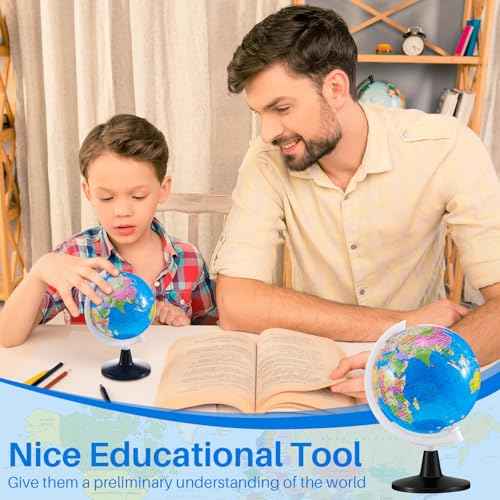 Henoyso 24 Pcs Mini World Globes for Kids Learning 3.4 Inches Rotating World Map Earth Globes Bulk with Stand for Classroom Table Decor Desk Centerpieces Decorative Geography Education, Blue