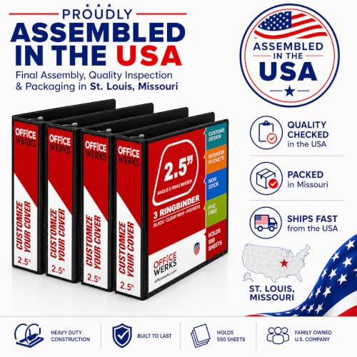2.5 Inch Black 3-Ring Binder with Clear View & Inside Pockets - Professional Organization