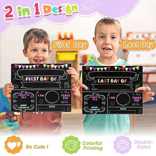 First & Last Day of School Board Sign with 5 Liquid Chalks, Fabmaker 9.4"x11.8" Back to School Sign Boards, Erasable Density Board, Double-Sided 1st Day of Schools Kindergarten Preschool Supplies