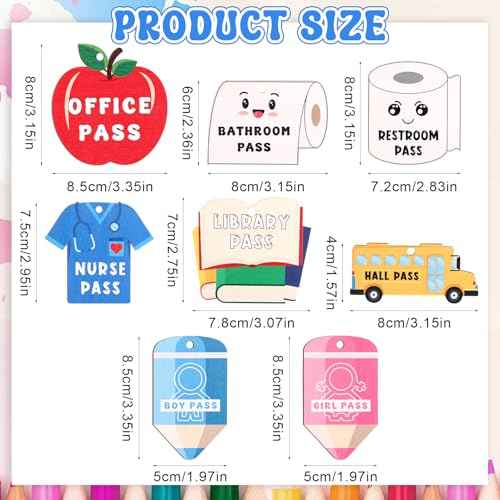 8 Sets Hall Pass Lanyards and School Passes Set Hall Pass Lanyards for Classrooms First Day of School Wooden Bathroom Restroom Library Office Nurse Passes Teacher Organization Supplies Gift