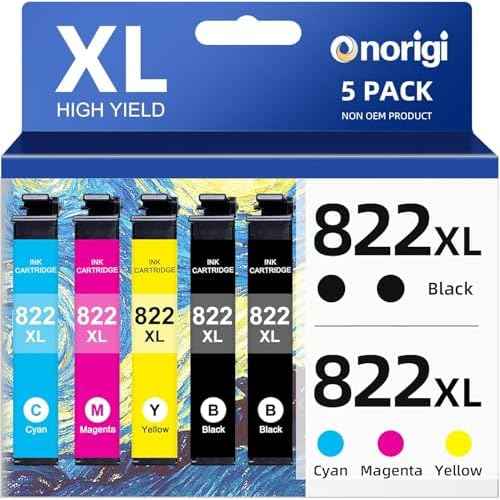 822XL Remanufactured Replacement for Epson 822XL Ink Cartridges Combo Pack T822 822 822XL Printer Ink for Workforce Pro WF-3820 WF-3823 WF-4820 WF-4830 WF-4833 WF-4834 Printer (5 Pack)