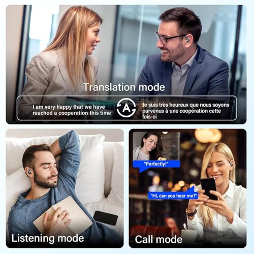 AI Translation Earbuds Real Time, 164 Language Translator Earbuds, 3-in-1 Bluetooth 5.4 Translation Headphones with 5 Translation Modes, 48H AI Ear Buds Translator Device for Business/Learning/Travel