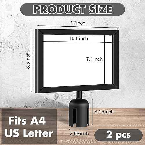 Kigley 2 Pack Stanchion Sign Holder Portrait Top Stand Poster Landscape Display 8.5" x 11" Paper Size Double Sided Sign Frame with Cover for Crowd Control Sentry Stanchions Queue Barrier, Black