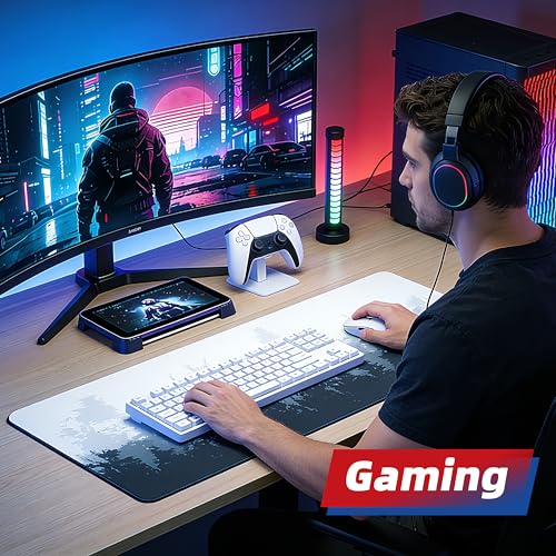 Galdas Tree Forest Pattern XXL Gaming Mouse Pad - Large Extended Desk Mat with Non-Slip Rubber Base, Stitched Edges, Thin Design