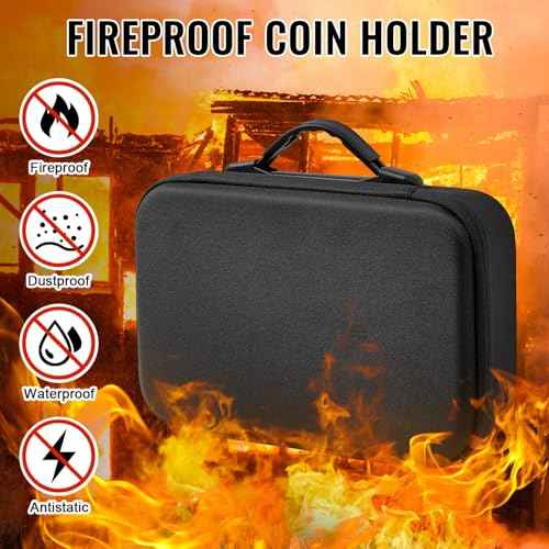96 Pcs 46 mm Coin Holder for Collectors with 196 Pcs 10 Size Gaskets, Fireproof and Waterproof Coin Storage Box Capsule Case with Lock for Dime Cent Nickel Quarter Silver Dollar Half Dollar