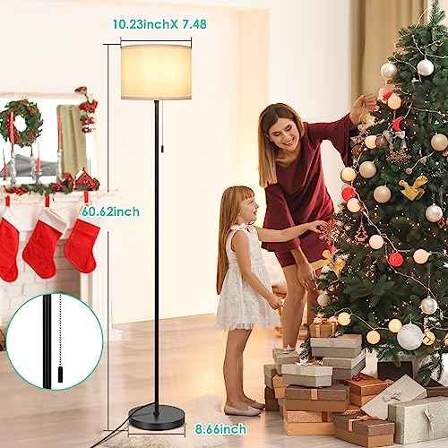 FOLKSMATE Floor Lamp for Living Room, Modern LED Simple Standing Lamps, Minimalist Tall Lamp for Bedroom, Living Room, Office, Kids Room, Reading Light, Black Pole Lamp with White Shade, Without Bulb