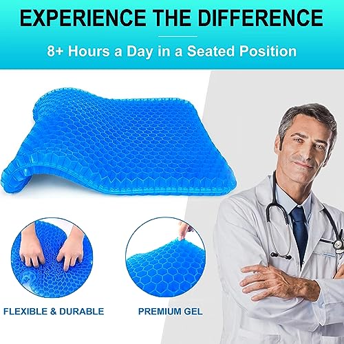 Helishy Gel Seat Cushion 1.65in Double Thick Blue – 16.5x14.5in Tailbone, Sciatica Pain Relief