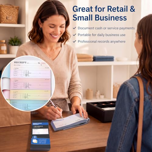 Money & Rent Receipt Book Set, 4-Part Carbonless, Consecutive Numbered 200 Sets (2-3/4 x 7-3/16 in) for Landlords & Small Businesses