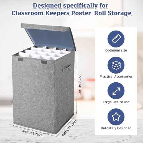 Roll File Storage Organizer Poster Blueprint Folder Linen Storing Poster Anchor Charts 16 Slots 15.7 x 15.7 x 24 Inch for Architectural Map Home Office School Gift Wrap Items