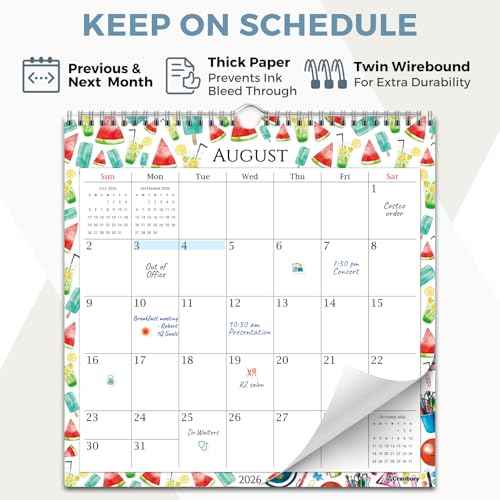 CRANBURY Large 12x12 Wall Calendar 2026 (Seasons), Square Hanging Calendar, 14 Months, Use Nov 2025 to Dec 2026, Big Grid, Colorful Seasonal Monthly Designs