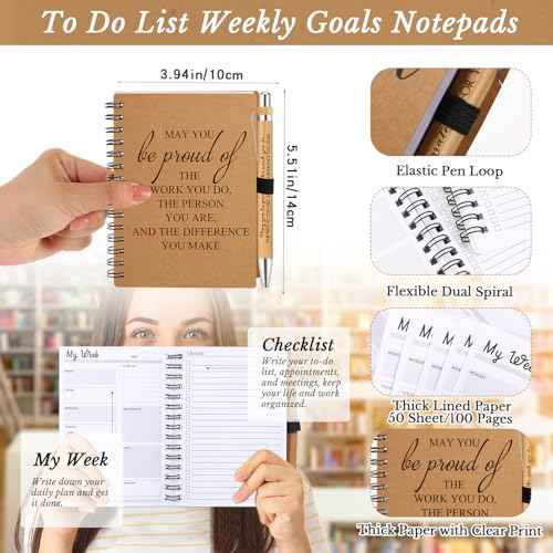 Tellingyou 60 Pcs Employee Appreciation Gift Bulk for Christmas Coworker A6 to Do List Kraft Notebook Ballpoint Pen Inspirational Gift for Office Team Staff Teacher Nurse Medical Assistant