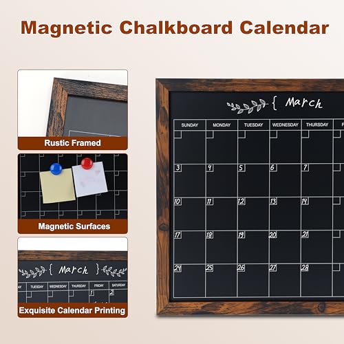 Brown 17" x 13" Wall Magnetic Chalkboard Calendar for Home Kitchen Office