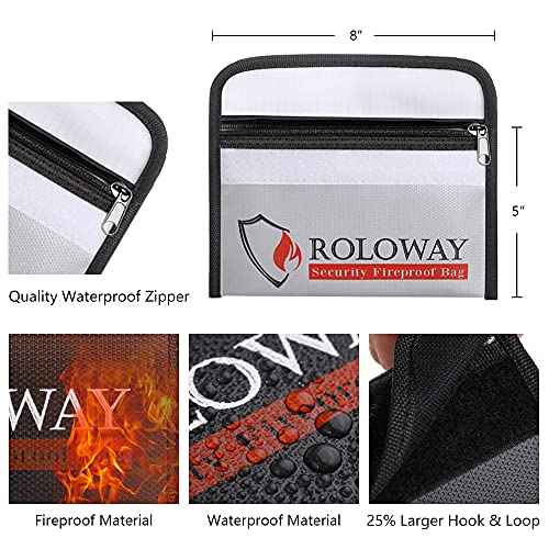 ROLOWAY Small Fireproof Bag (5 x 8 inches), Non-itchy Fireproof Money Bag for Cash, Valuables, Passport, Currency & Keys (2-Pack)