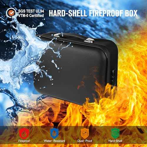 Fireproof Document Box, Hard-Shell Design Waterproof Fireproof Document Box with Lock File Boxes for Documents Important Paperwork Passports