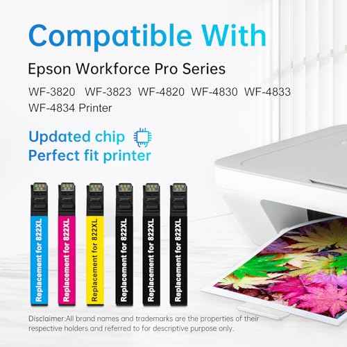 LEMERO Remanufactured for 822XL Ink Cartridges Replacement for Epson 822 822 XL Ink Combo Pack for Workforce Pro WF-3820 WF-3823 WF-4820 WF-4830 WF-4833 Printer (3 Black 1 Cyan 1 Magenta 1 Yellow)