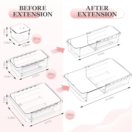 DILIBRA 16-Piece Clear Expandable Drawer Organizer Set - Large, Medium & Small