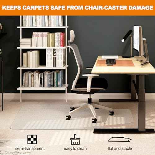 Thickened Chair Mat for Carpet- Low Pile Carpet Protector for Office Computer Desk Chair. Heavy Duty Desk Chair Mat for Carpeted Floors. Clear. (with Lip, 47.5"X35.5"X0.15¡°)