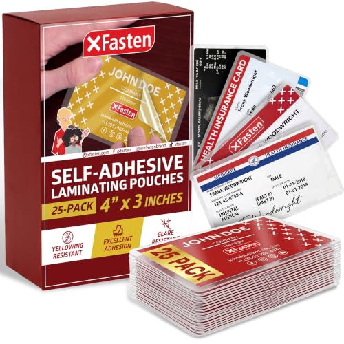 XFasten Self-Sealing Laminating Pouches for Business Cards Pack of 25 - 9.5 Mil Durable Protectors