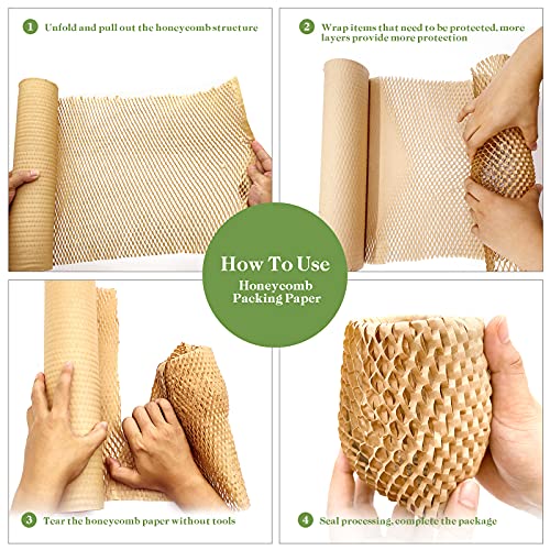 Aspamms Honeycomb Packing Paper 15" x 131' Khaki Recyclable Cushioning Wrap for Moving & Shipping