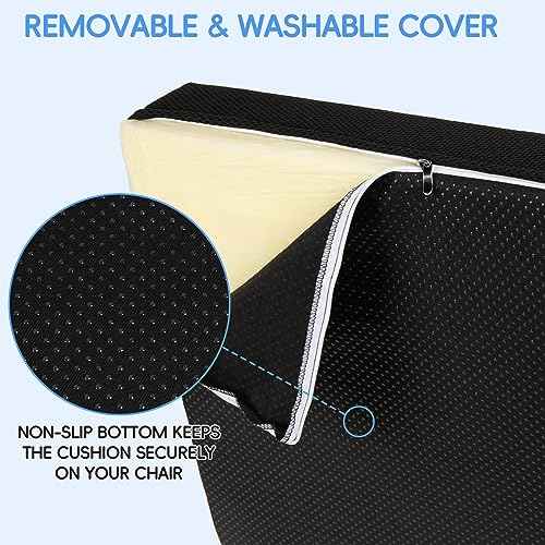 Detiblue Memory Foam Seat Cushion - High Density Sponge Chair Pad for Office Chair, Wheelchair, Car Seat, Computer Chair, Breathable, with Washable Cover, Relief Long Sitting Pain, 18x16x3 in