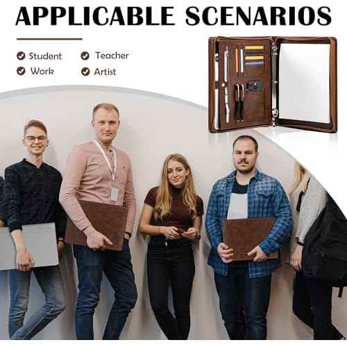 Professional 3-Ring Portfolio Organizer A4 Padfolio with Zipper, Premium PU Leather Business Planner Folder for Resume, Interview, Office, and Travel ? Dark Brown
