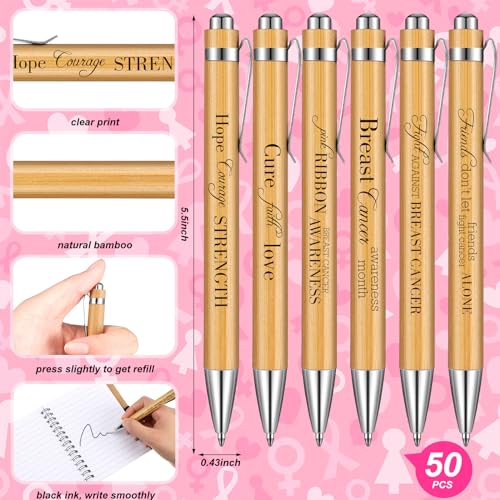 Yeaqee 50 Set Breast Cancer Awareness Gifts Mini Inspirational Notebooks with Pens Small Motivational Notepads Bulk Pink Ribbon Pocket Notepads Awareness Month Appreciation Gifts for Women Girls