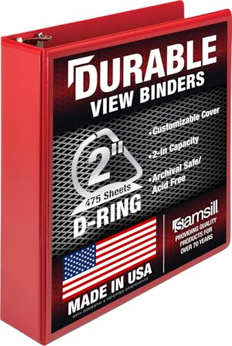 Samsill 2 Inch Red 3-Ring Binder - Durable Recycled Plastic, Customizable