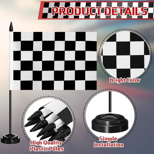 Mindsoft 12 Pcs Checkered Racing Flags on 12-Inch Poles for Desk & Event Decor