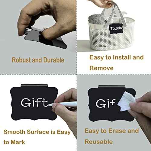 Reusable Storage Bin Labels - Clip On Closet & Basket Holder with 2 White Chalk Labels