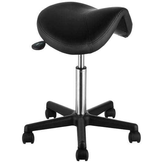 VEVOR Saddle Stool - Height Adjustable Swivel Chair with Wheels | 400 LBS Capacity, Black PU Leather