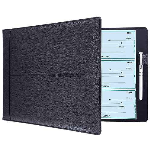 Antner 7 Ring Business Checkbook Binder for Business Checks, 600 Checks Capacity, PU Leather Check Book Binder Cover with Zipper Pouch, Executive Organizer Portfolio Holder for 9x13 Inch Sheets, Black