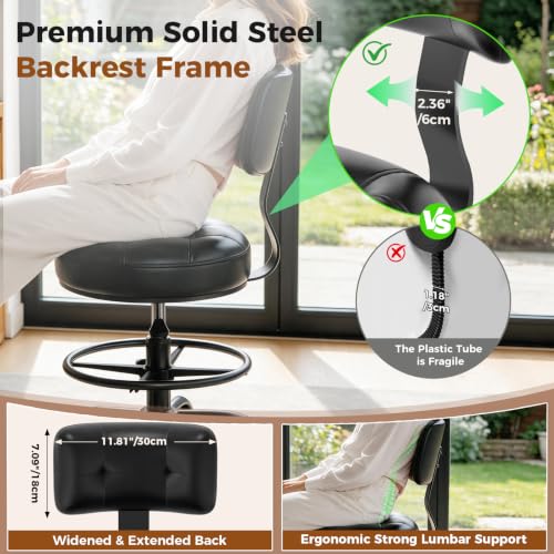 FREEKYROCK Black Adjustable Drafting Chair with Footrest & Back Support