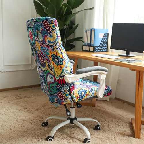 FORCHEER Large Boho Office Chair Cover with Armrests – Stretchable, Zippered Slipcover for Large Chairs