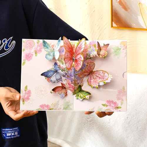 LoveEcho Pop Up Birthday Card, Gold-edged Butterfly Waltz 3D Greeting Card for Birthday, Anniversary, Thank You, Thinking of You, for Women, Wife, Grandma, Daughter, Son, Father, Grandpa, Blue