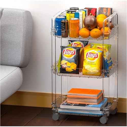 SuoXing 3 Tier Rolling Cart,Utility Cart on Wheels,Modern Clear Rolling Storage Cart for Bedside,College Must Haves Dorm Storage,Trolly Storage Rack for Art,Diaper Caddy,Snack,Lash Cart Organizer