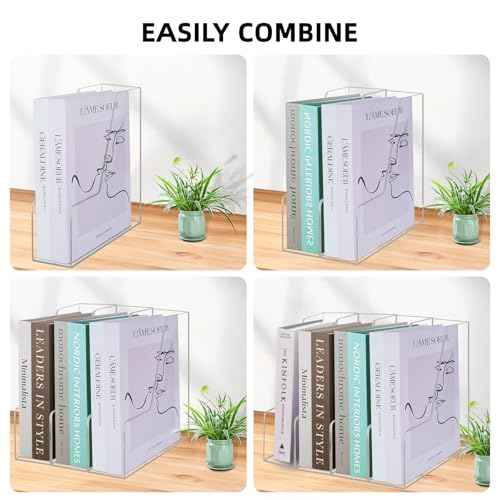 Clear Acrylic Magazine Rack, Vertical File Holder, Desk Organizer Storage Stand for Office, 4 Pack