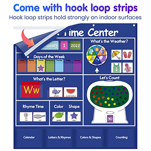 Auchq Blue Circle Time Learning Center Pocket Chart Classroom Calendar & Educational Weather Cards