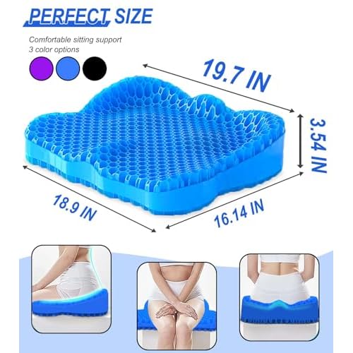 Thicken 19.7in Seat Cushion, Gel Seat Cushion for Long Sitting?Office Chair, Wheelchair, Car Pad, Large Cooling Support Pad for Back Pain, Sciatica, Tailbone Pain Relief