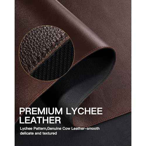 YSAGi Genuine Leather Desk Mat, 31.5"x15.8" Office Desk Pad, Thick Premium Table Pad with Stitched Line, Non-Slip Laptop Writing Pad with Rubber Base (Dark Brown, 31.5"x15.8")
