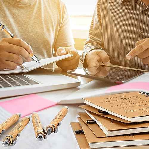 Yeaqee 30 Sets Employee Appreciation Gift Thank You Gifts 30 Pcs Inspirational Spiral Kraft Notebook and 30 Pcs Motivational Bamboo Pen Retractable Wooden Pen for Colleague Employee Nurse Teacher