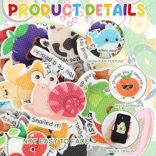 50 Pcs Anxiety Sensory Stickers Motivational Textured Calm Strips Cute Animals Fruits Reward Calm Stickers Mood Calming Stress Anxiety Relief Sticker for Adult Teen Classroom Must Haves Supplies
