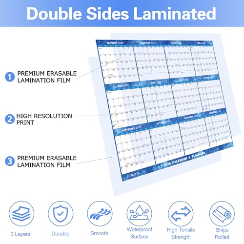 32" x 48" 2026 Wall Calendar Erasable Starry Sky, Wet & Dry Erase Large Laminated Annual Yearly Planner - 12 Month Horizontal/Vertical Calendar January to December for Easy Planning, Organizing