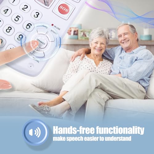 Big Button Phone for Seniors, Corded Landline Telephone with Handsfree Function and 9 Groups of Memory, One-Touch Dialling,Suitable People with Vision Disorders/Hearing Damage (EX-LD-858HF)