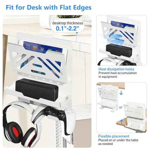MAXECHO Desk Side Storage Holder, Metal Pegboard, Above or Under Desk Laptop Mount, Table Side Hanging File Organizer, Clamp On Cable Management Tray, Peg Board for Gaming, Office